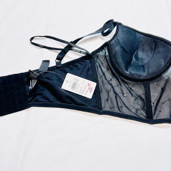 Windsor Halter Corset Top Large Black Spaghetti Strap Pearls Rhinestones New - Picture 8 of 12